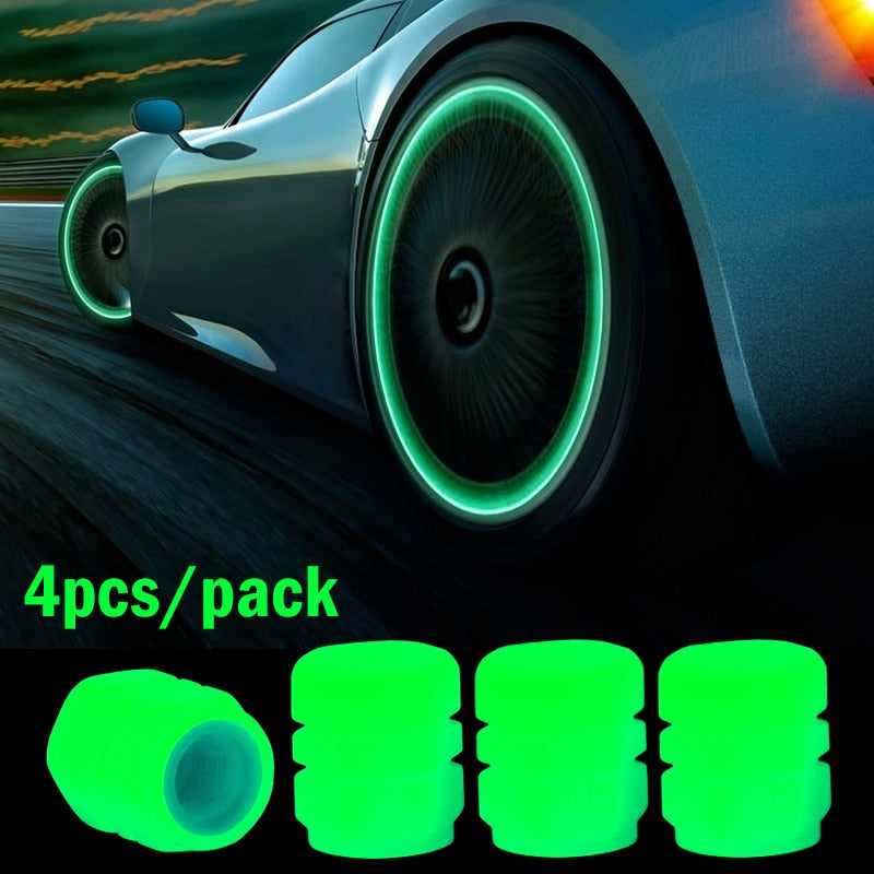 8pcs Car Luminous Tire Valve Caps Fluorescent at Night