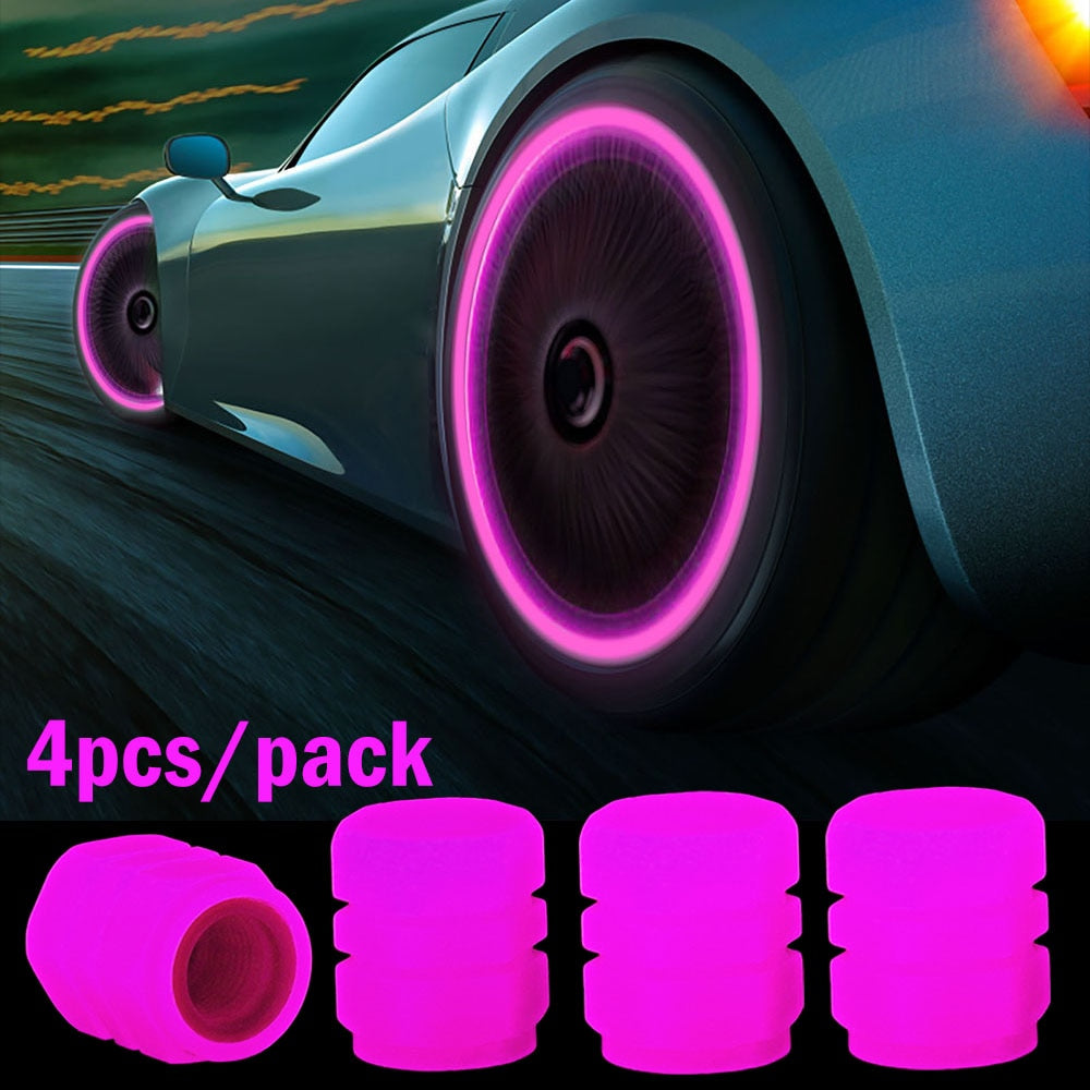 8pcs Car Luminous Tire Valve Caps Fluorescent at Night